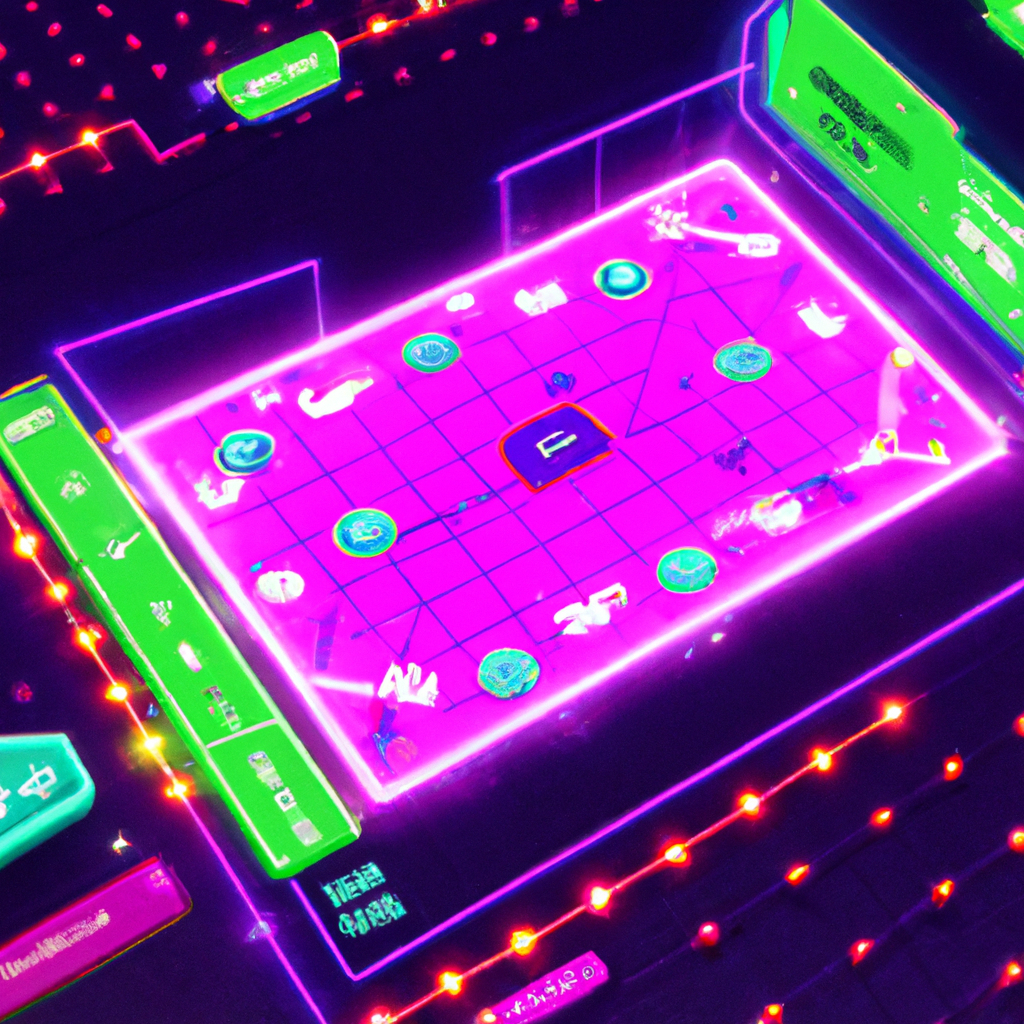 Screenshot: arena match with neon HUD